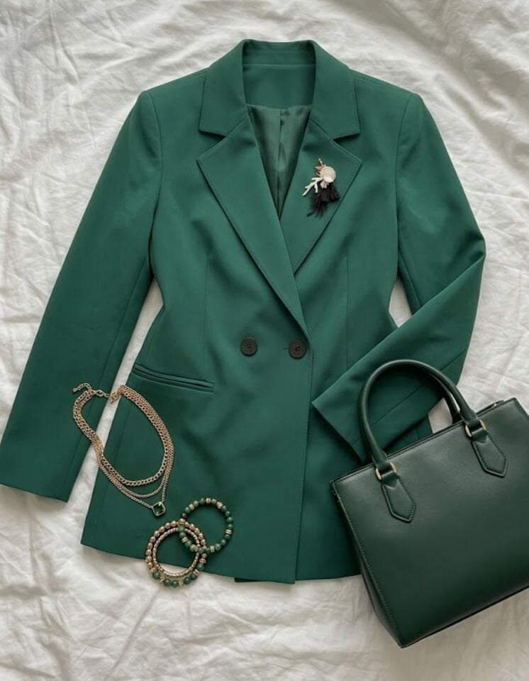 Celine Uzun Kollu Blazer Ceket - YEŞİL