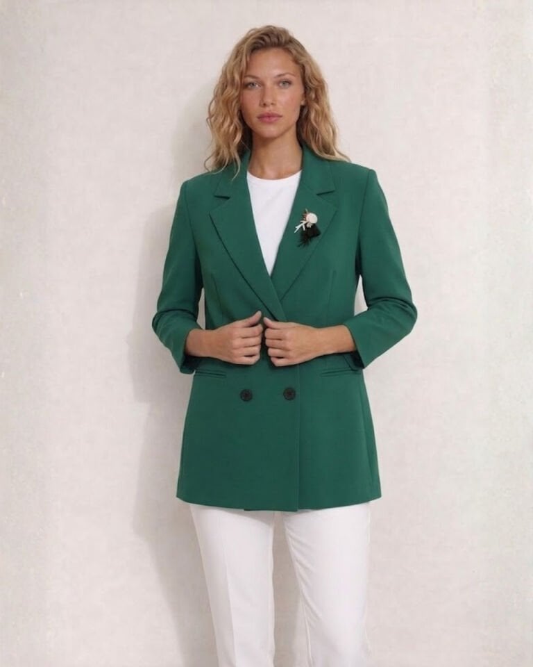 Celine Uzun Kollu Blazer Ceket - YEŞİL