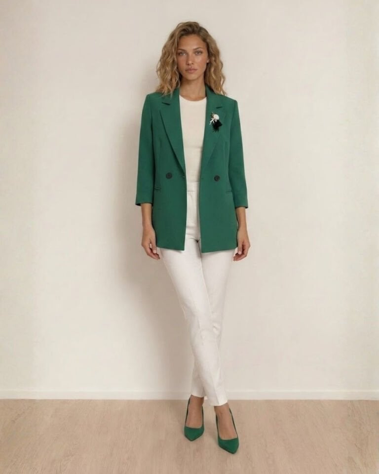 Celine Uzun Kollu Blazer Ceket - YEŞİL