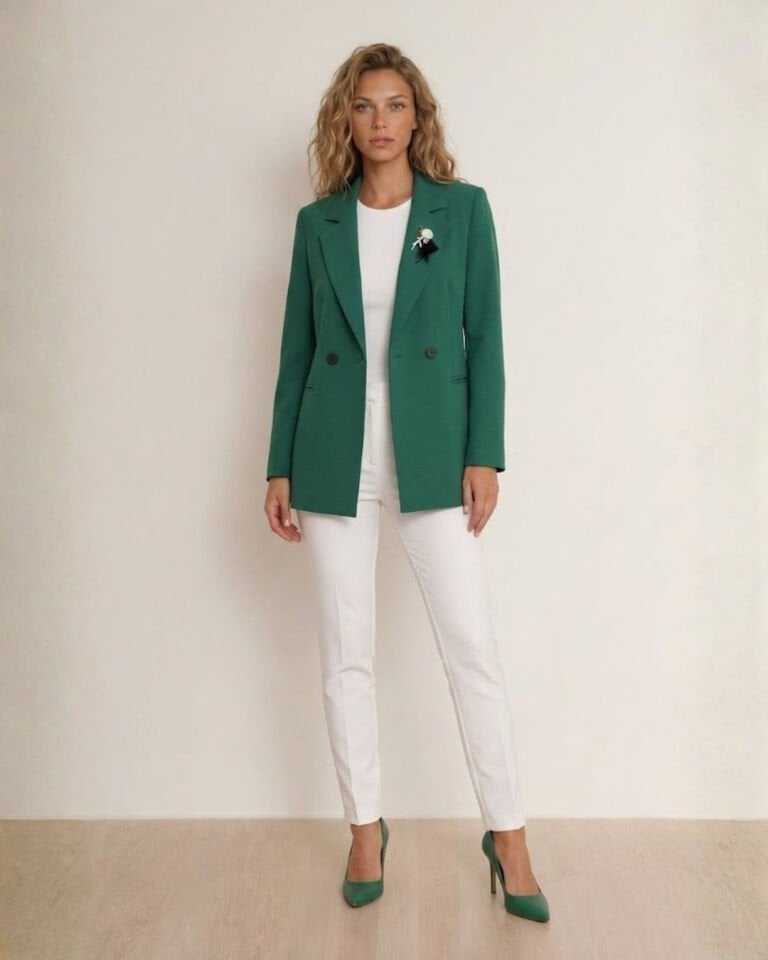 Celine Uzun Kollu Blazer Ceket - YEŞİL