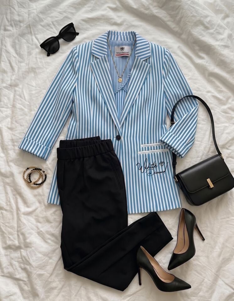 Rosa Yazlık Blazer Ceket & Pantolon Takım - MAVİ