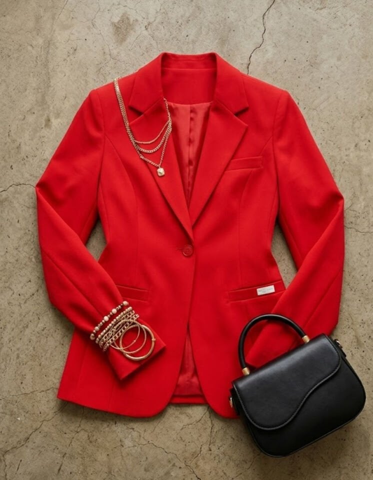 Emma Uzun Kollu Blazer Ceket - KIRMIZI