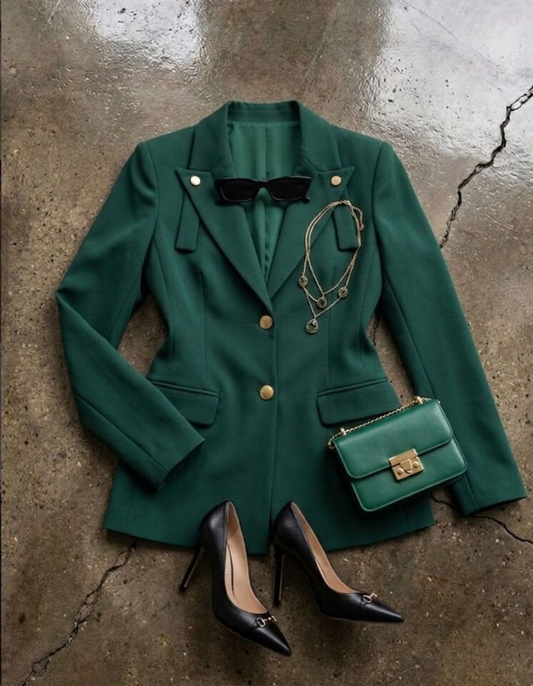 Lucia Uzun Kollu Blazer Ceket - YEŞİL