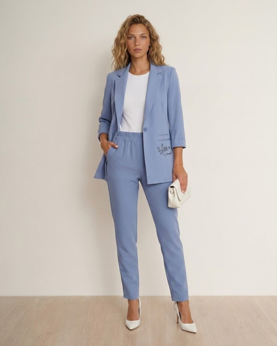Sofia Yazlık Blazer Ceket & Pantolon Takım - BUZ MAVİ