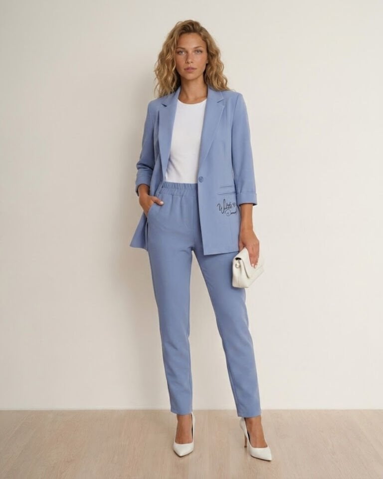 Sofia Yazlık Blazer Ceket & Pantolon Takım - BUZ MAVİ