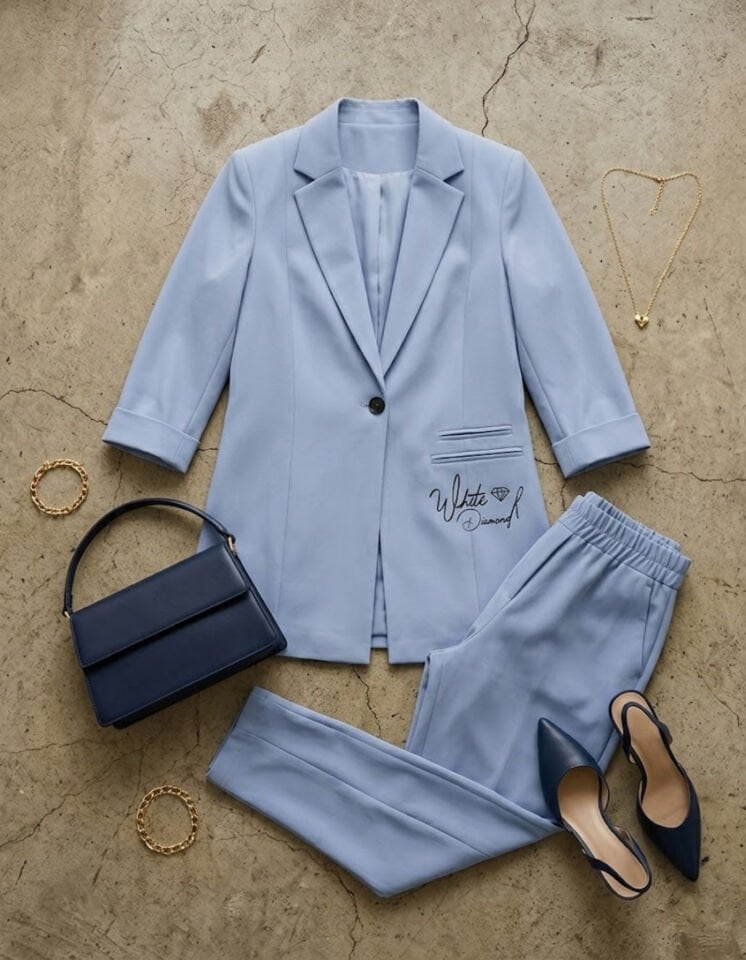 Sofia Yazlık Blazer Ceket & Pantolon Takım - BUZ MAVİ