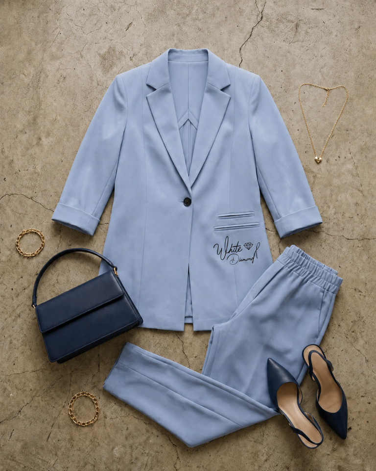 Sofia Yazlık Blazer Ceket & Pantolon Takım - BUZ MAVİ