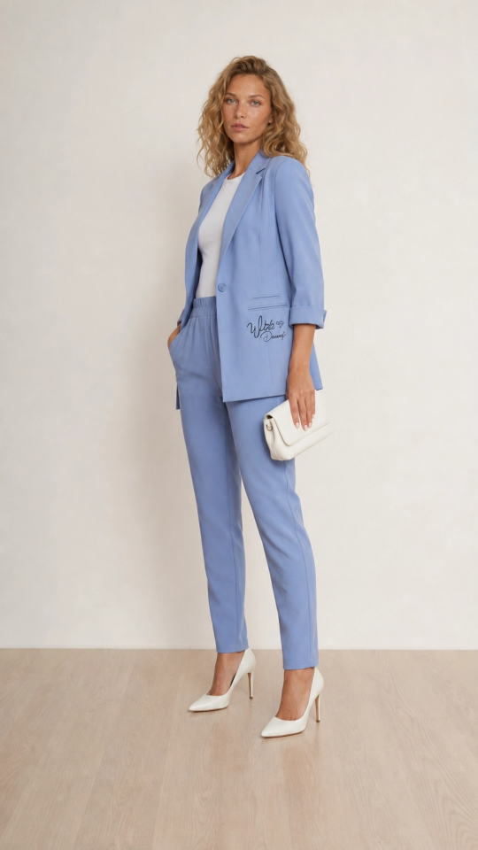 Sofia Yazlık Blazer Ceket & Pantolon Takım - BUZ MAVİ